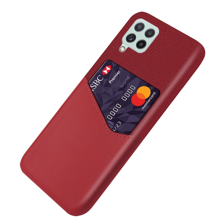 For Samsung Galaxy A22 4G EU Version Cloth Texture PC + PU Leather Back Cover Shockproof Case with Card Slot