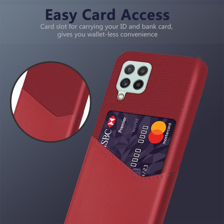 For Samsung Galaxy A22 4G EU Version Cloth Texture PC + PU Leather Back Cover Shockproof Case with Card Slot