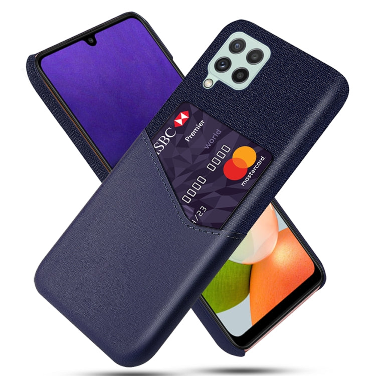 For Samsung Galaxy A22 4G EU Version Cloth Texture PC + PU Leather Back Cover Shockproof Case with Card Slot
