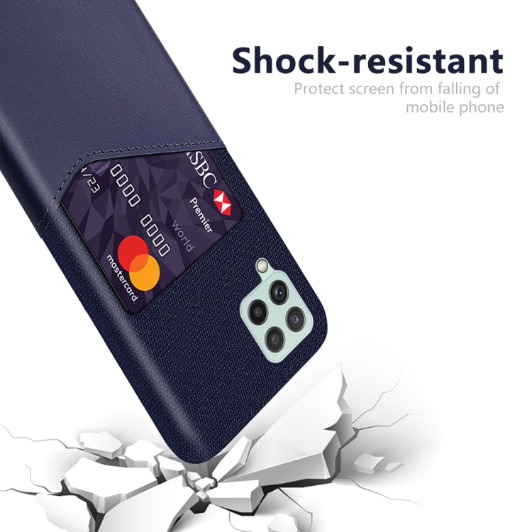 For Samsung Galaxy A22 4G EU Version Cloth Texture PC + PU Leather Back Cover Shockproof Case with Card Slot