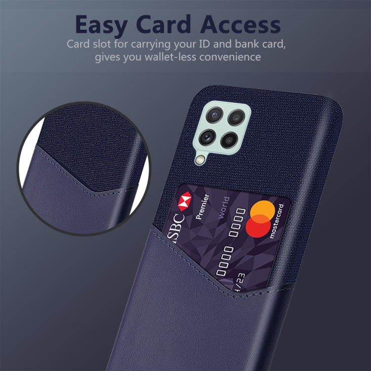For Samsung Galaxy A22 4G EU Version Cloth Texture PC + PU Leather Back Cover Shockproof Case with Card Slot