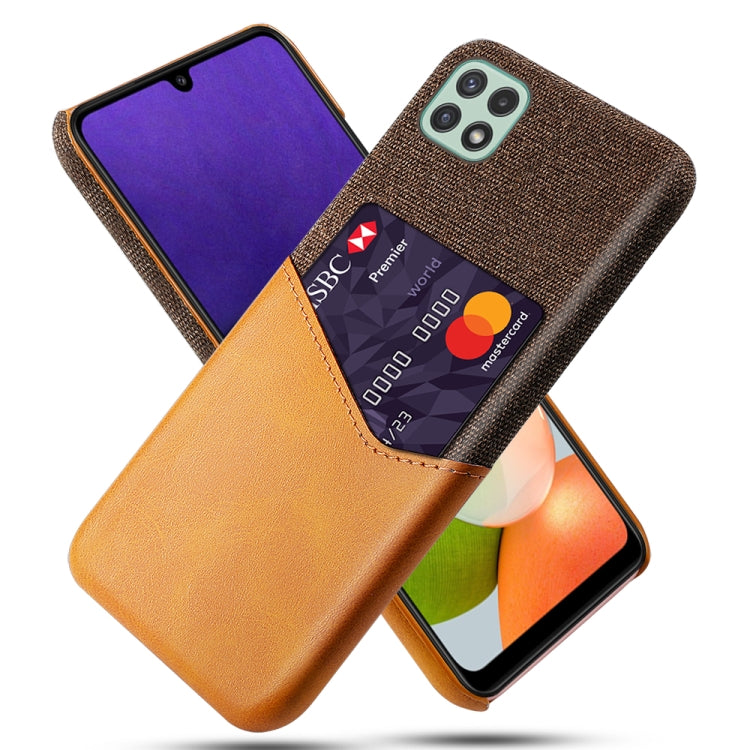 For Samsung Galaxy A22 5G US Version Cloth Texture PC + PU Leather Back Cover Shockproof Case with Card Slot