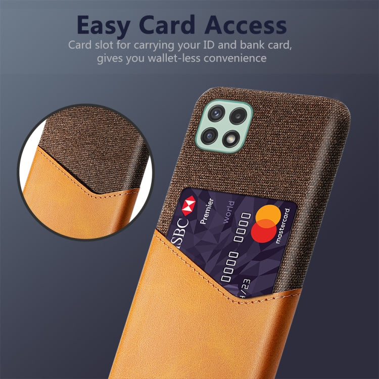 For Samsung Galaxy A22 5G US Version Cloth Texture PC + PU Leather Back Cover Shockproof Case with Card Slot