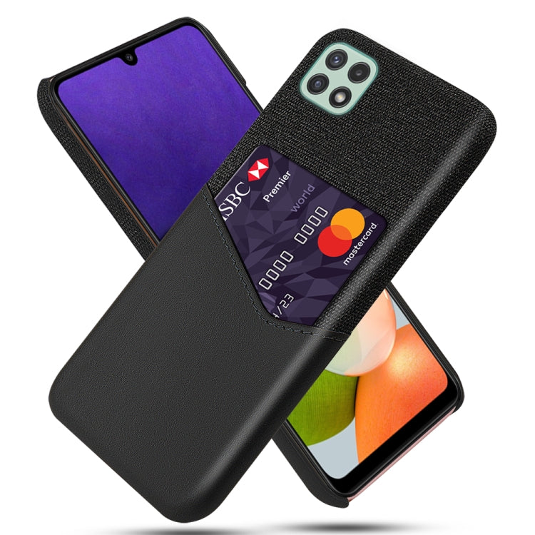 For Samsung Galaxy A22 5G US Version Cloth Texture PC + PU Leather Back Cover Shockproof Case with Card Slot