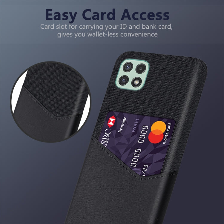 For Samsung Galaxy A22 5G US Version Cloth Texture PC + PU Leather Back Cover Shockproof Case with Card Slot