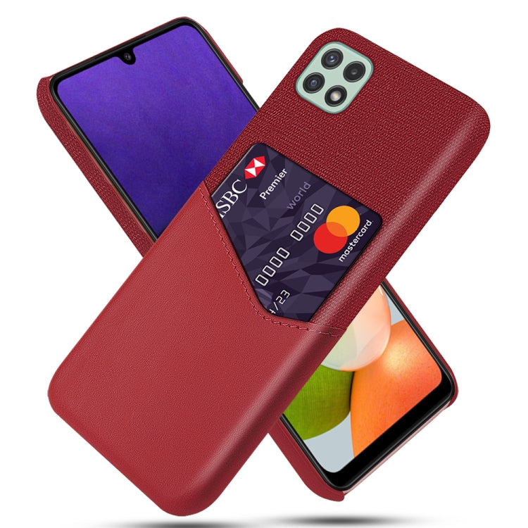 For Samsung Galaxy A22 5G US Version Cloth Texture PC + PU Leather Back Cover Shockproof Case with Card Slot