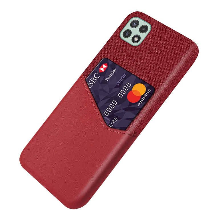 For Samsung Galaxy A22 5G US Version Cloth Texture PC + PU Leather Back Cover Shockproof Case with Card Slot