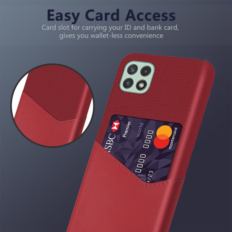 For Samsung Galaxy A22 5G US Version Cloth Texture PC + PU Leather Back Cover Shockproof Case with Card Slot
