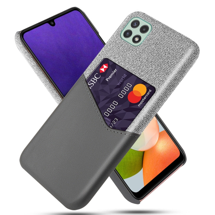 For Samsung Galaxy A22 5G US Version Cloth Texture PC + PU Leather Back Cover Shockproof Case with Card Slot
