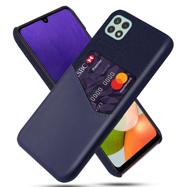 For Samsung Galaxy A22 5G US Version Cloth Texture PC + PU Leather Back Cover Shockproof Case with Card Slot