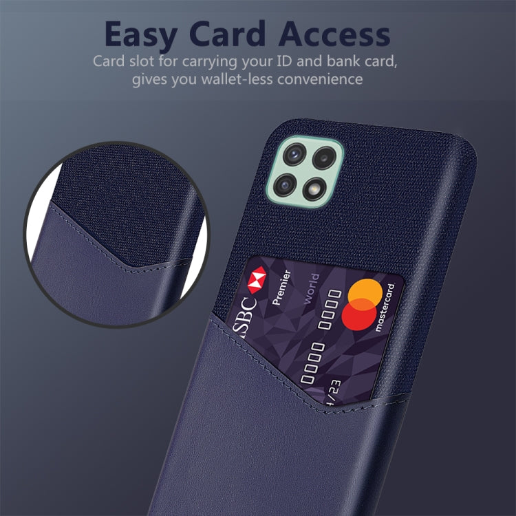 For Samsung Galaxy A22 5G US Version Cloth Texture PC + PU Leather Back Cover Shockproof Case with Card Slot
