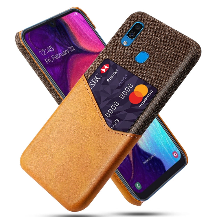 For Samsung Galaxy A30 Cloth Texture PC + PU Leather Back Cover Shockproof Case with Card Slot