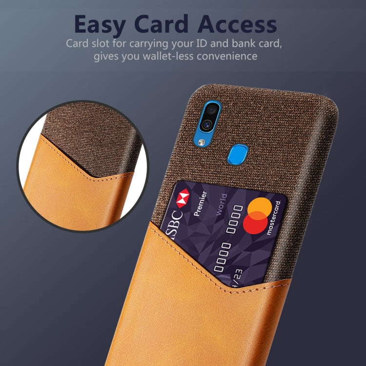 For Samsung Galaxy A30 Cloth Texture PC + PU Leather Back Cover Shockproof Case with Card Slot