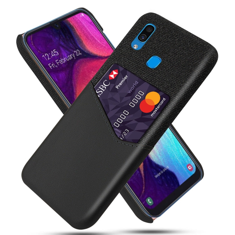 For Samsung Galaxy A30 Cloth Texture PC + PU Leather Back Cover Shockproof Case with Card Slot