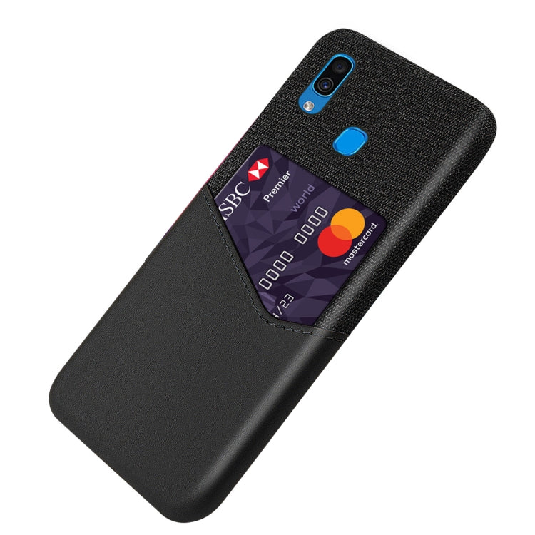 For Samsung Galaxy A30 Cloth Texture PC + PU Leather Back Cover Shockproof Case with Card Slot