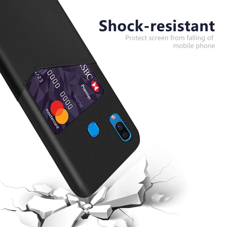 For Samsung Galaxy A30 Cloth Texture PC + PU Leather Back Cover Shockproof Case with Card Slot