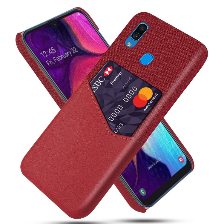 For Samsung Galaxy A30 Cloth Texture PC + PU Leather Back Cover Shockproof Case with Card Slot