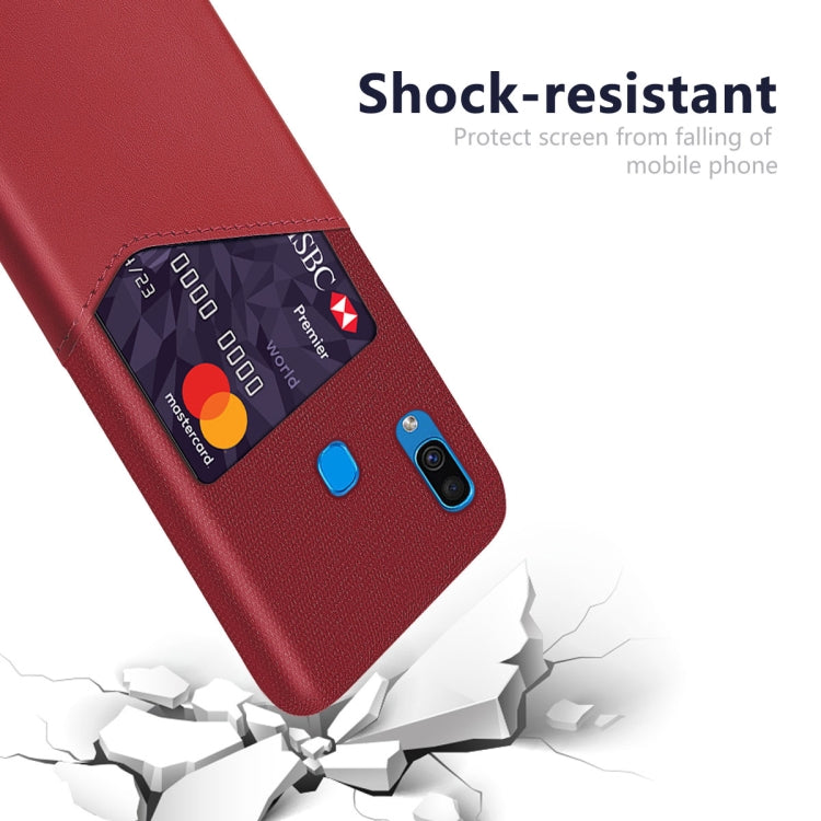 For Samsung Galaxy A30 Cloth Texture PC + PU Leather Back Cover Shockproof Case with Card Slot