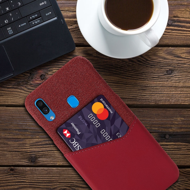 For Samsung Galaxy A30 Cloth Texture PC + PU Leather Back Cover Shockproof Case with Card Slot