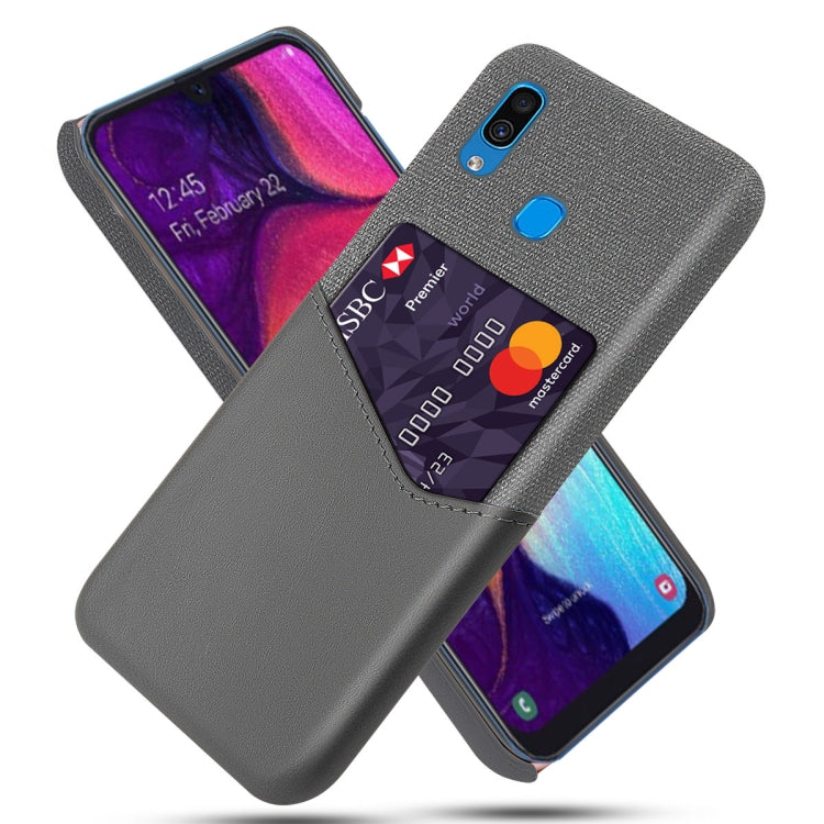 For Samsung Galaxy A30 Cloth Texture PC + PU Leather Back Cover Shockproof Case with Card Slot