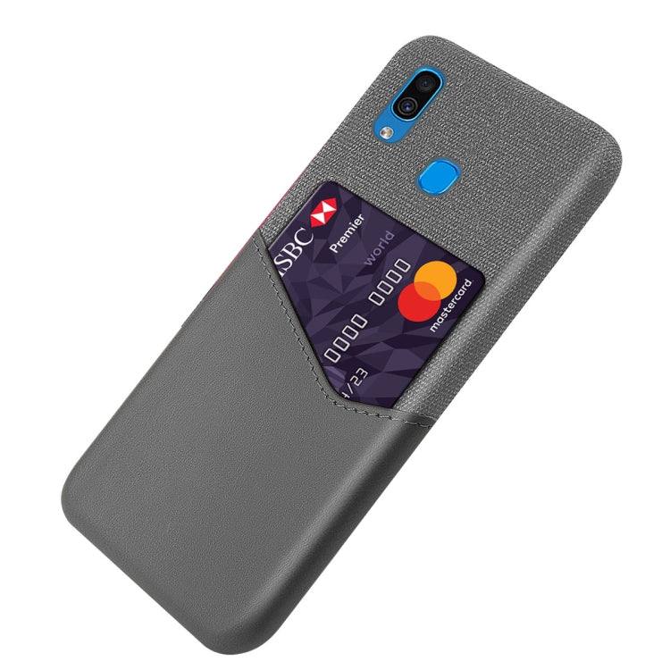 For Samsung Galaxy A30 Cloth Texture PC + PU Leather Back Cover Shockproof Case with Card Slot