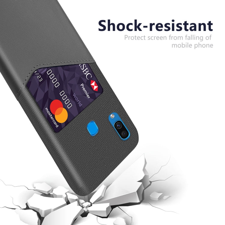 For Samsung Galaxy A30 Cloth Texture PC + PU Leather Back Cover Shockproof Case with Card Slot