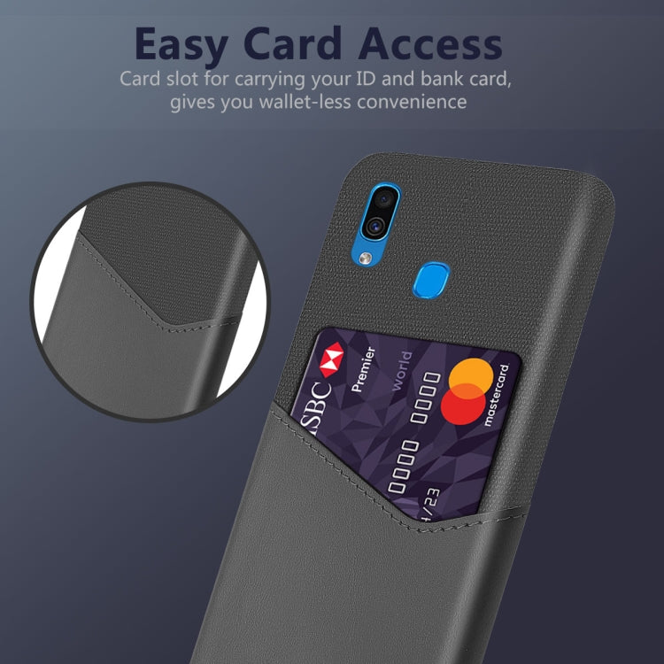 For Samsung Galaxy A30 Cloth Texture PC + PU Leather Back Cover Shockproof Case with Card Slot