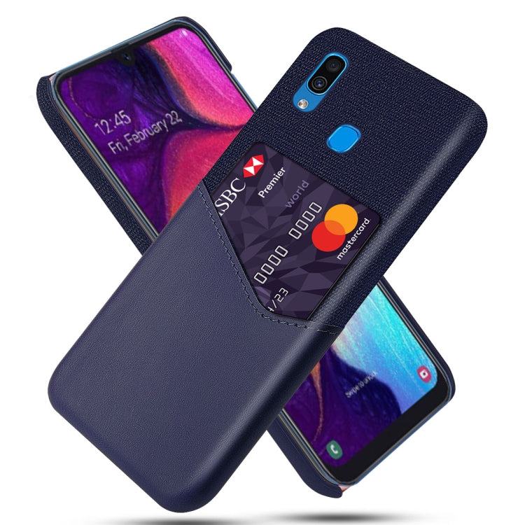For Samsung Galaxy A30 Cloth Texture PC + PU Leather Back Cover Shockproof Case with Card Slot