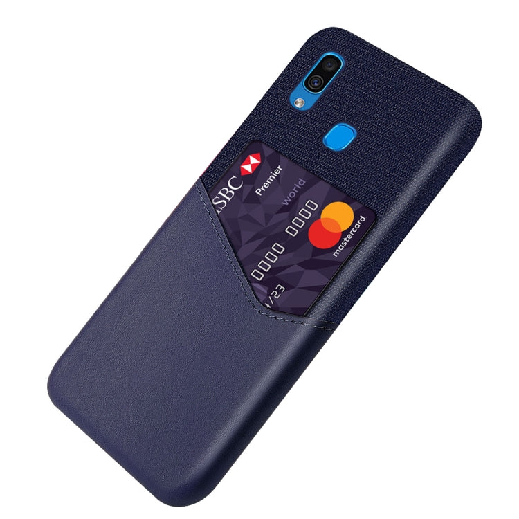 For Samsung Galaxy A30 Cloth Texture PC + PU Leather Back Cover Shockproof Case with Card Slot