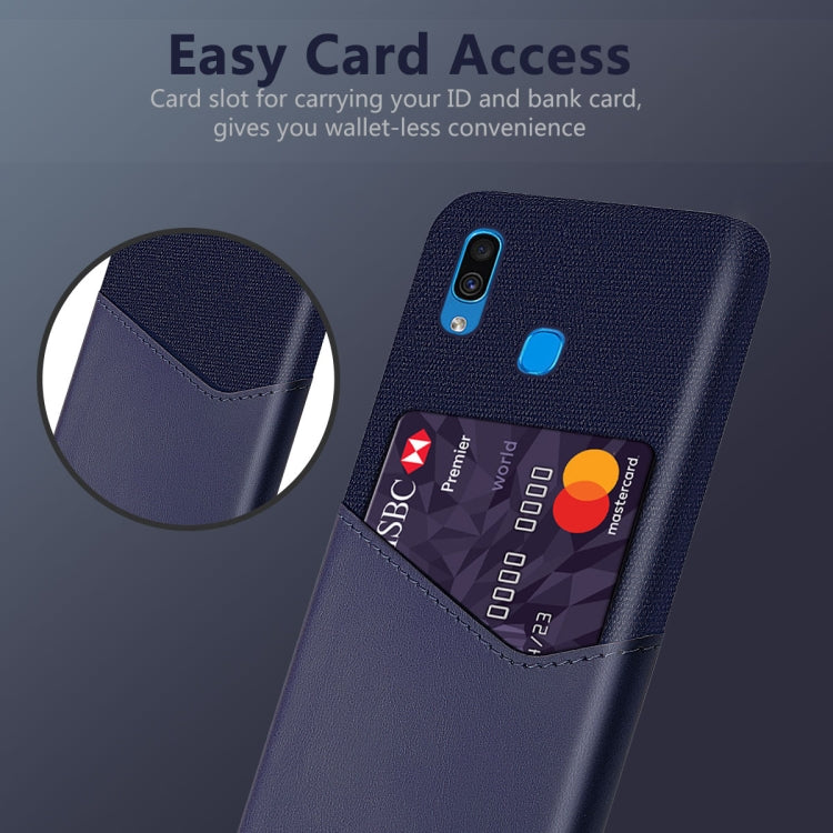 For Samsung Galaxy A30 Cloth Texture PC + PU Leather Back Cover Shockproof Case with Card Slot