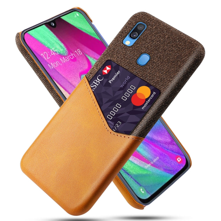 For Samsung Galaxy A40 Cloth Texture PC + PU Leather Back Cover Shockproof Case with Card Slot