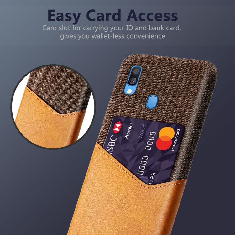 For Samsung Galaxy A40 Cloth Texture PC + PU Leather Back Cover Shockproof Case with Card Slot