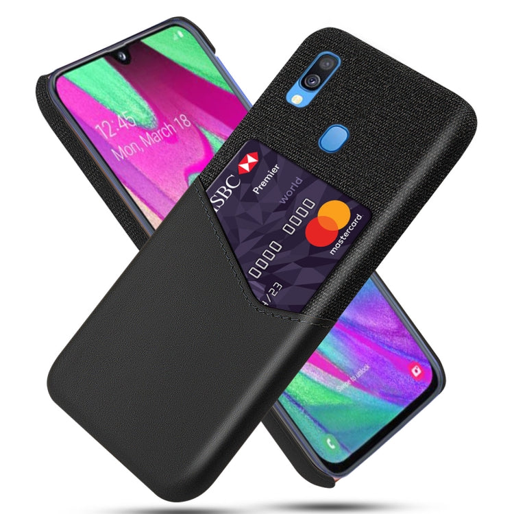 For Samsung Galaxy A40 Cloth Texture PC + PU Leather Back Cover Shockproof Case with Card Slot