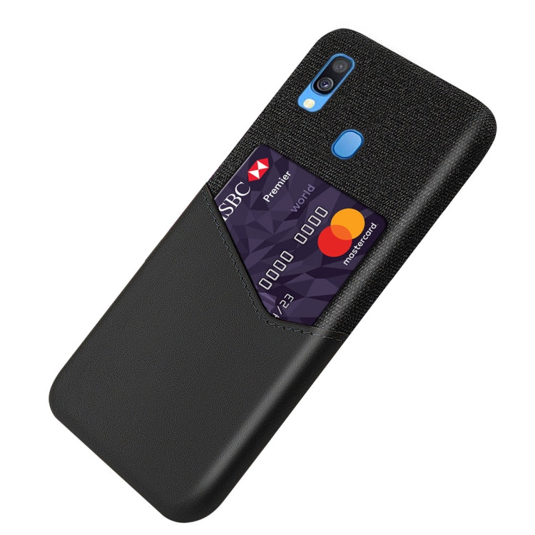For Samsung Galaxy A40 Cloth Texture PC + PU Leather Back Cover Shockproof Case with Card Slot