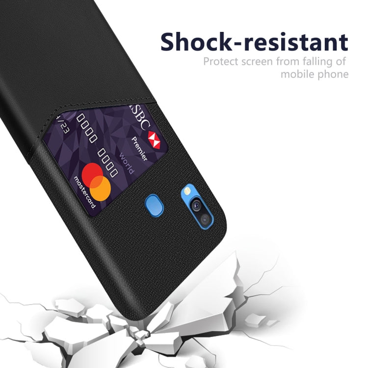 For Samsung Galaxy A40 Cloth Texture PC + PU Leather Back Cover Shockproof Case with Card Slot