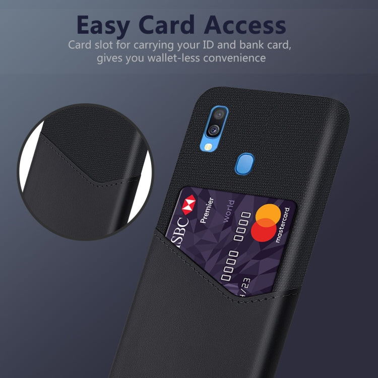 For Samsung Galaxy A40 Cloth Texture PC + PU Leather Back Cover Shockproof Case with Card Slot