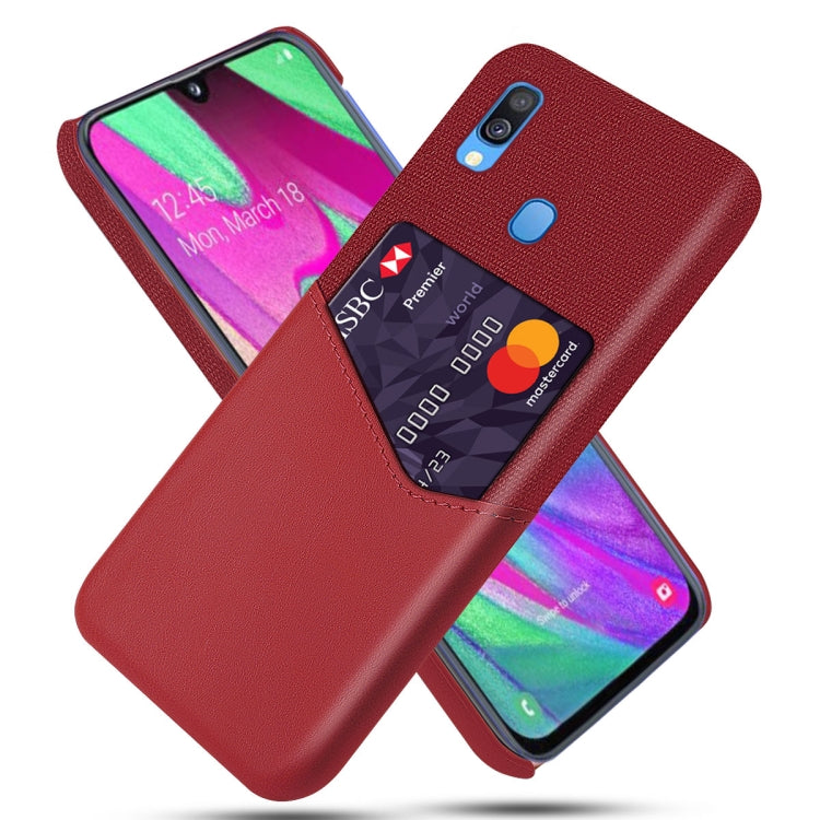 For Samsung Galaxy A40 Cloth Texture PC + PU Leather Back Cover Shockproof Case with Card Slot