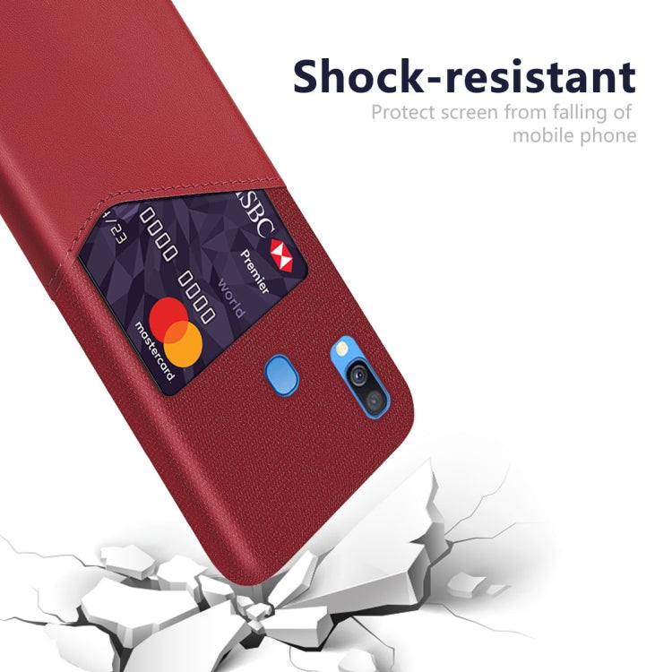 For Samsung Galaxy A40 Cloth Texture PC + PU Leather Back Cover Shockproof Case with Card Slot