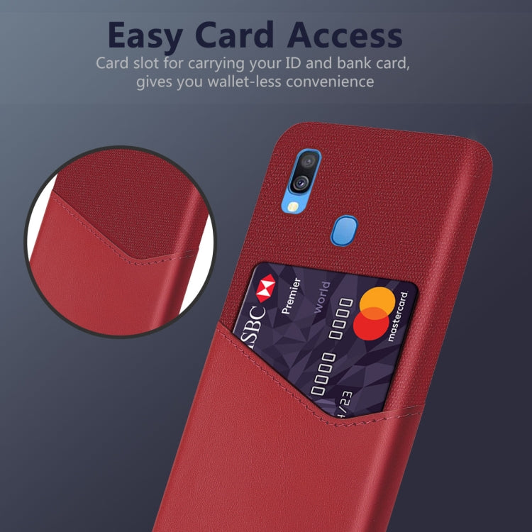 For Samsung Galaxy A40 Cloth Texture PC + PU Leather Back Cover Shockproof Case with Card Slot