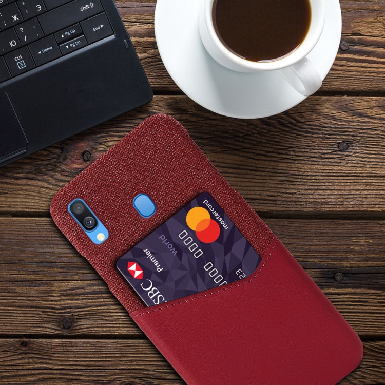 For Samsung Galaxy A40 Cloth Texture PC + PU Leather Back Cover Shockproof Case with Card Slot