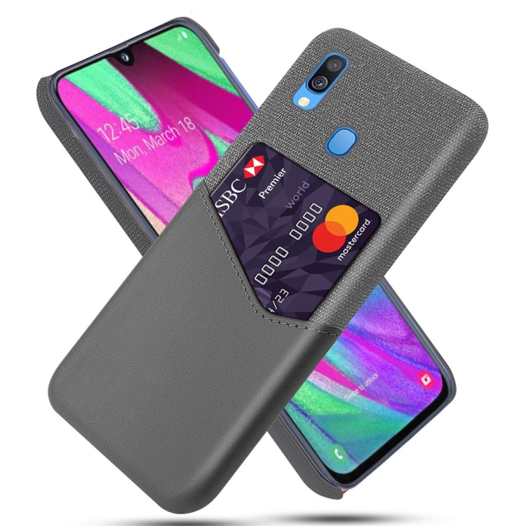 For Samsung Galaxy A40 Cloth Texture PC + PU Leather Back Cover Shockproof Case with Card Slot