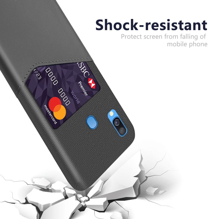 For Samsung Galaxy A40 Cloth Texture PC + PU Leather Back Cover Shockproof Case with Card Slot