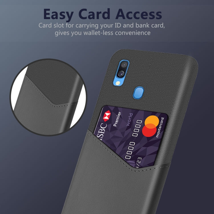 For Samsung Galaxy A40 Cloth Texture PC + PU Leather Back Cover Shockproof Case with Card Slot