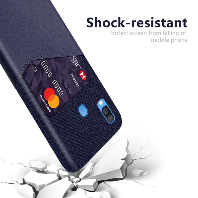 For Samsung Galaxy A40 Cloth Texture PC + PU Leather Back Cover Shockproof Case with Card Slot