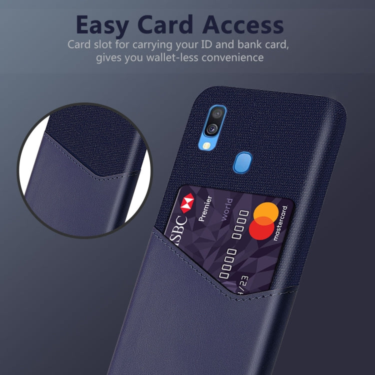 For Samsung Galaxy A40 Cloth Texture PC + PU Leather Back Cover Shockproof Case with Card Slot