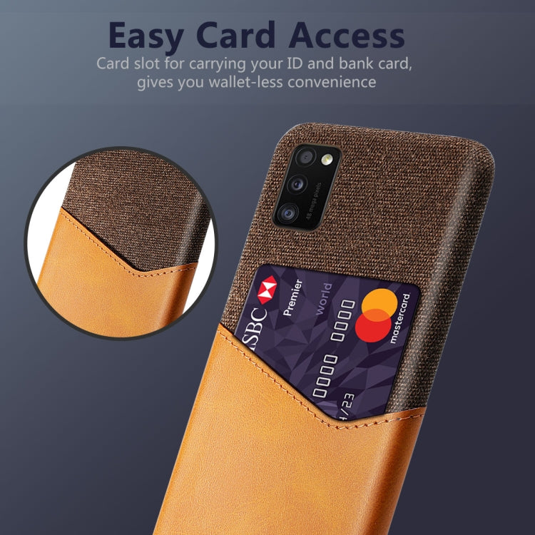 For Samsung Galaxy A41 Cloth Texture PC + PU Leather Back Cover Shockproof Case with Card Slot