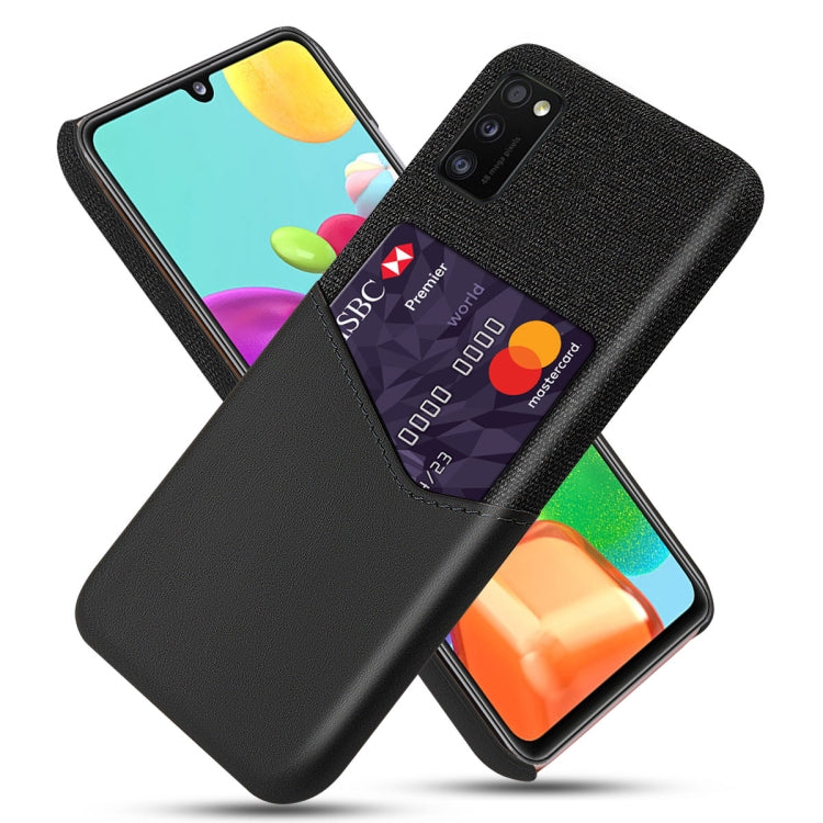 For Samsung Galaxy A41 Cloth Texture PC + PU Leather Back Cover Shockproof Case with Card Slot