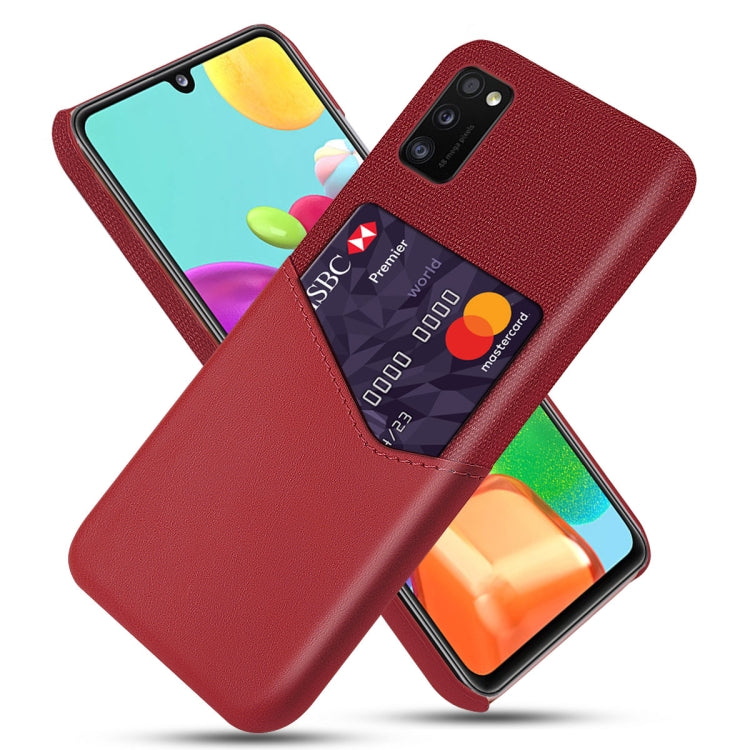 For Samsung Galaxy A41 Cloth Texture PC + PU Leather Back Cover Shockproof Case with Card Slot