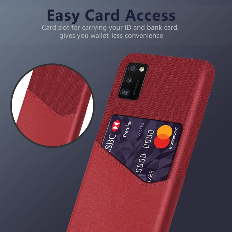 For Samsung Galaxy A41 Cloth Texture PC + PU Leather Back Cover Shockproof Case with Card Slot