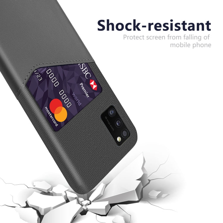 For Samsung Galaxy A41 Cloth Texture PC + PU Leather Back Cover Shockproof Case with Card Slot